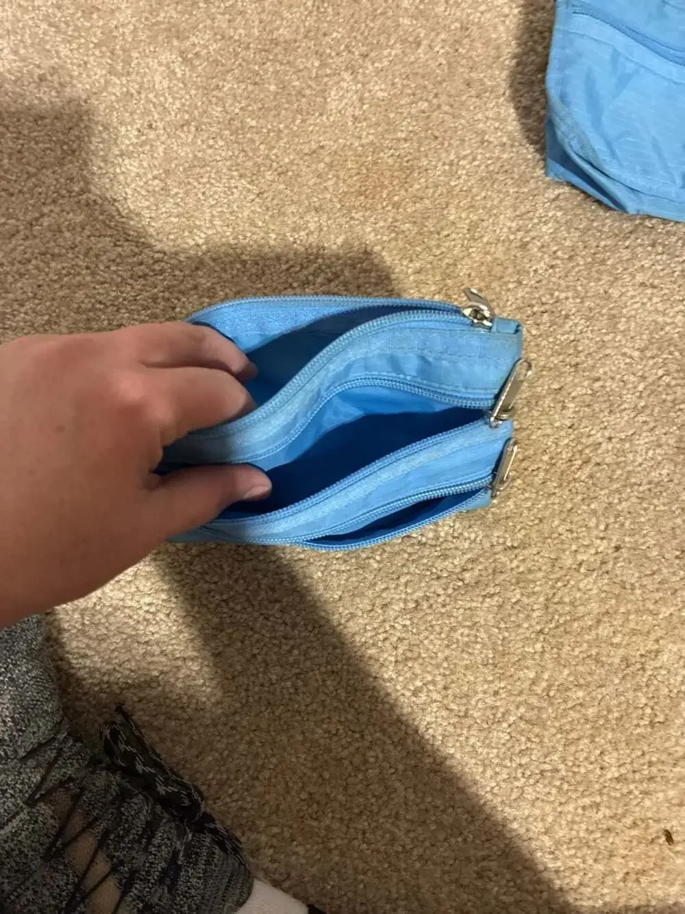 Light Blue Triple Zippered Pencil Case and Storage Pouch Set
